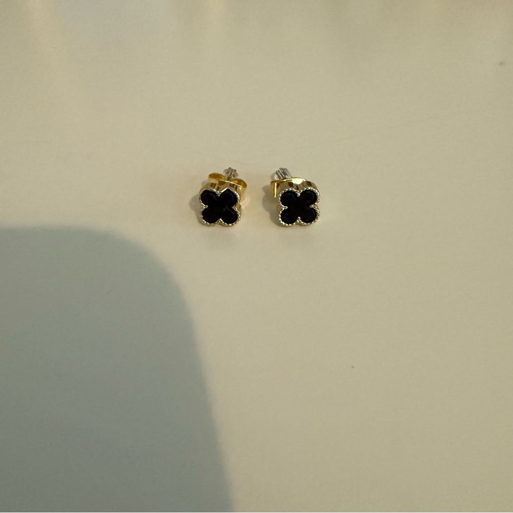 Gold and Black Clover Stud Earrings